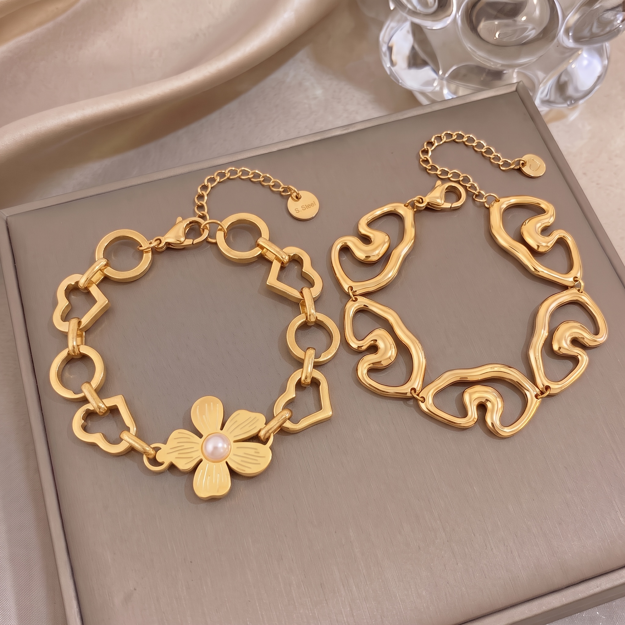 2pcs Unisex 18K Golden-Plated Exquisite Bracelet Set, Youthful Style